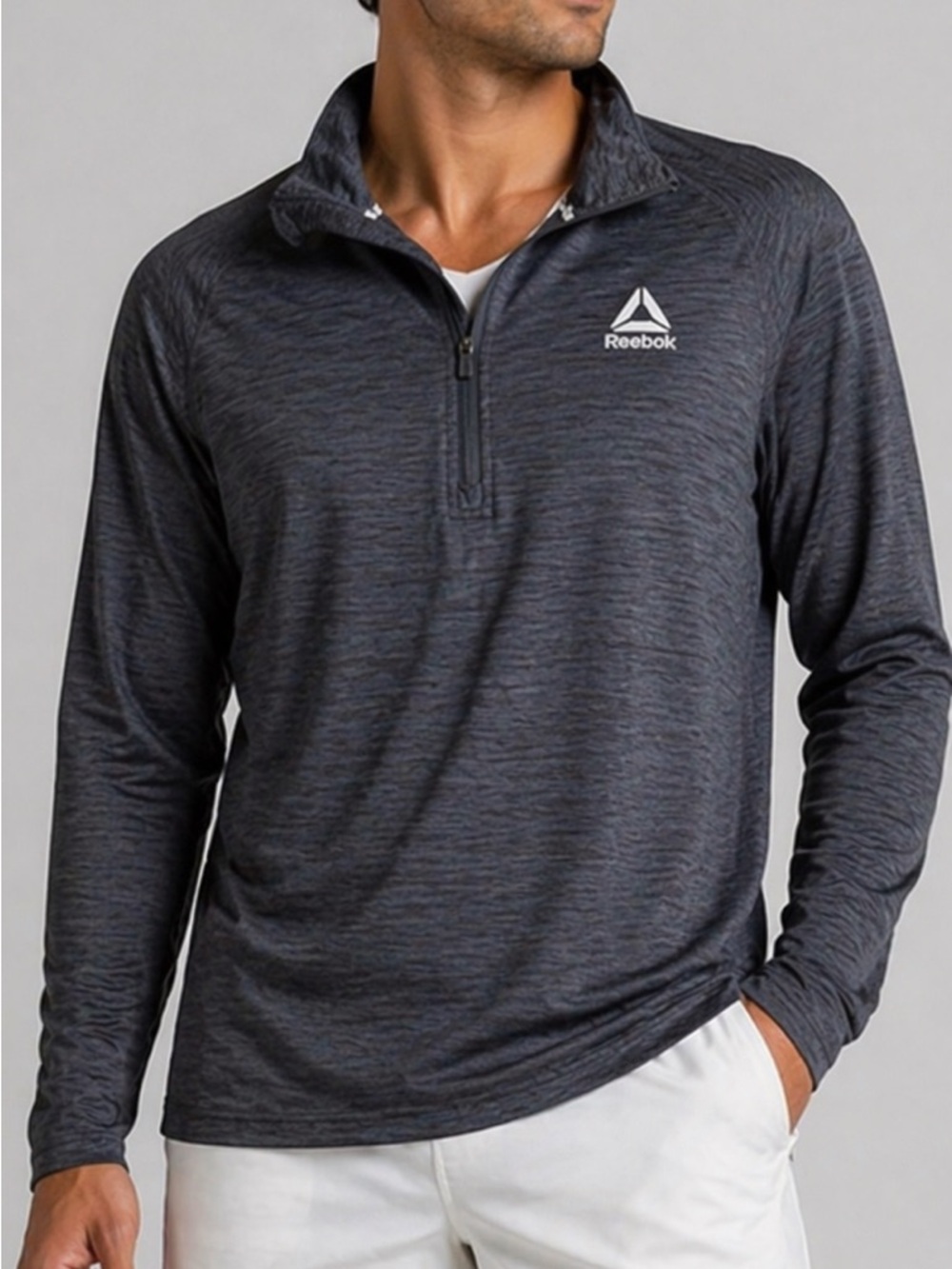 Reebok Men's Heathered Dark Blue Quarter-Zip Pullover NWOT Size Medium